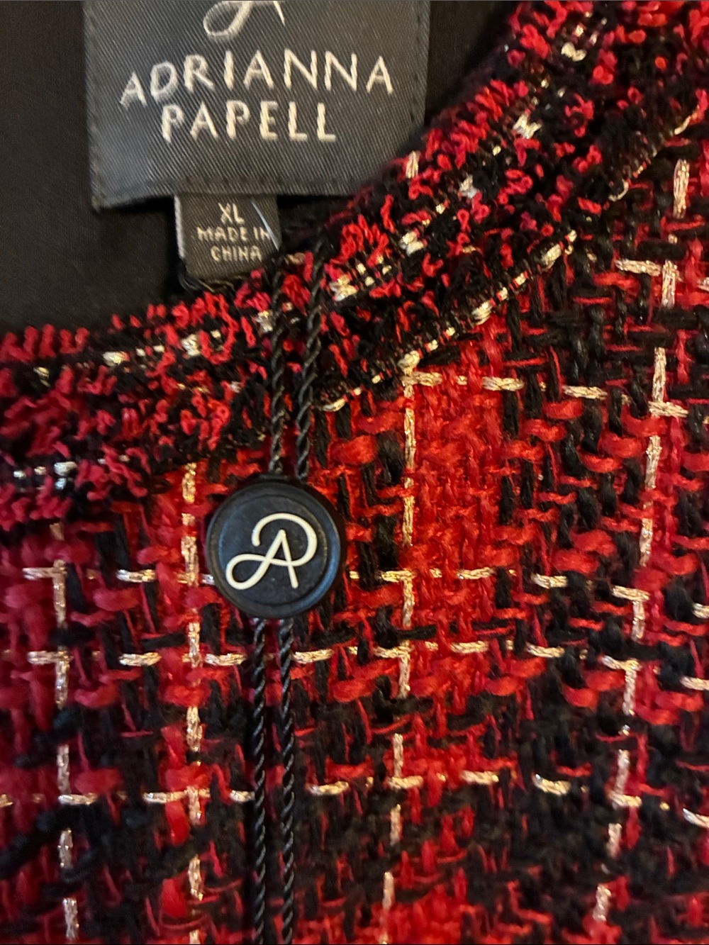 Adrianna Papell Red and Black Plaid Tweed Shift Dress sophisticated, holiday, - Picture 2 of 9